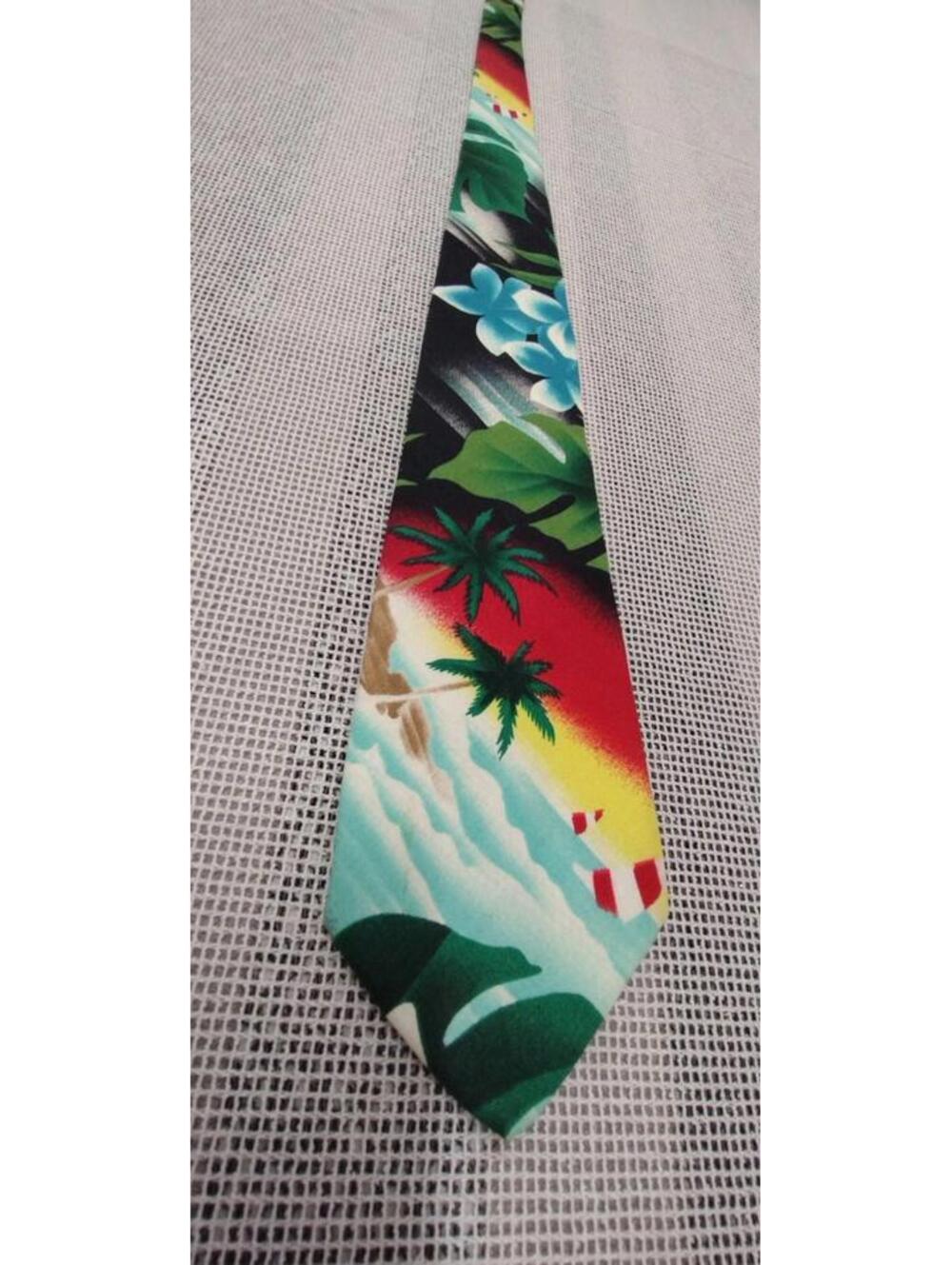 VINTAGE Hawaii Tiki Tie MAI-TIE Mai Tie Fine Cotton Palm Trees 1980s Sailboat